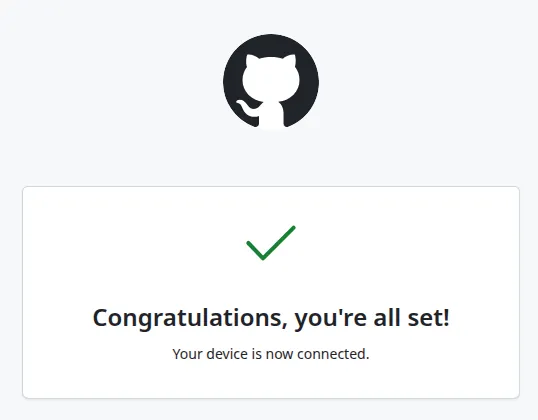GitHub CLI 기기 연결이 완료된 화면